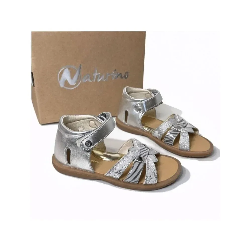 Toddler Girls Silver Leather Sandals EU 25 Metallic Python Dress Shoes US 8
